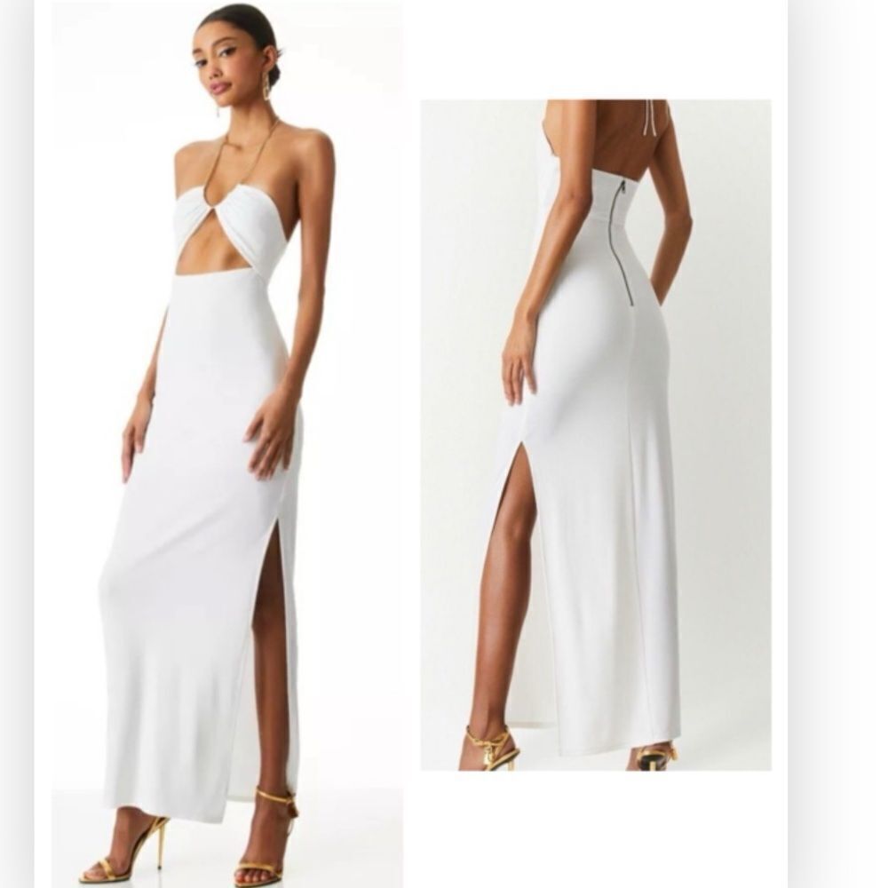 Alice + Olivia Halter Maxi Dress Off White NWT $350